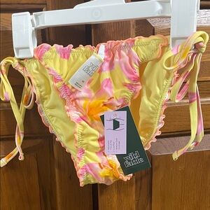 Wild Fable Yellow  and Pink floral string Bikini Bottoms Sz. X small